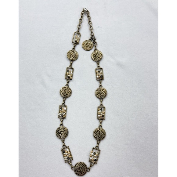 Vintage Gold Tone Geometric Chain Belt Hammered Disc Beaded Boho Adjustable - Picture 5 of 10